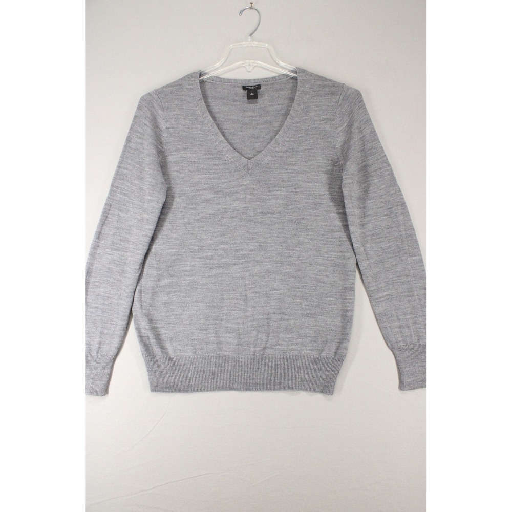 Ann Taylor Sweater V-Neck Womens XL Gray Merino Wool Blend Minimalist Preppy